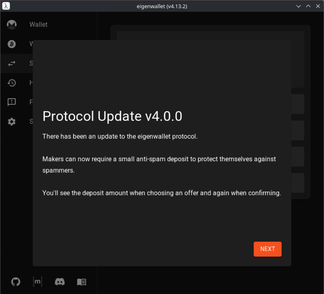 Hinweis auf Protokoll-Update v4.0.0 mit Anti-Spam-Kaution